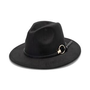 INC International Concepts Women's Panama Hat With Hardware Ring Black